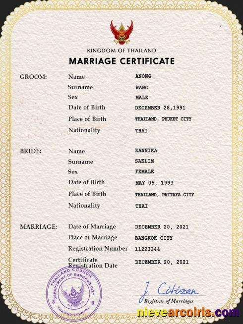 Thailand marriage certificate